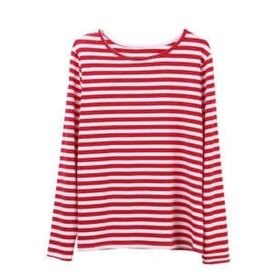 H3f77fc70668546fea54b0451fb43fe21A.webp Dourbesty Women Red White Striped Long Sleeve T-Shirts Loose Casual Shirt Female Basic O-Neck Tops Tee Autumn Pullovers New 2025