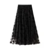 S044ab25e6c9747a9be0f863be43f3facQ.webp Elegant Floral Women Tulle Skirts High Waist Korean Flocking Pleated Midi Skirts Mesh Summer Office Ladies Skirt New