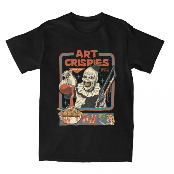 S05df36b5c8c3419ca7f786d054d3c9aeI.webp Art Crispies Terrifier Clown Shirt Apparel Men Women's Pure Fashion Retro Horror Shirt Clothes Graphic Printing Crew Neck Tees