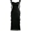 S086bcf93242d4473a61e51bdf4dac85eF.webp Women's Elegant Black Sparkle Ruffle Strap Midi Dress Evening Party Cocktail Event Formal Gathering Appropriate Garment
