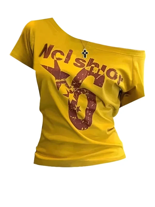 S0fbc929681ec4504ad79cce9bc3e7130g.webp Y2k Sport Summer Off shoulder Top Women Sexy Vintage 2000s Short sleeve T shirt Lady Body Basic Crop Top Female Casual