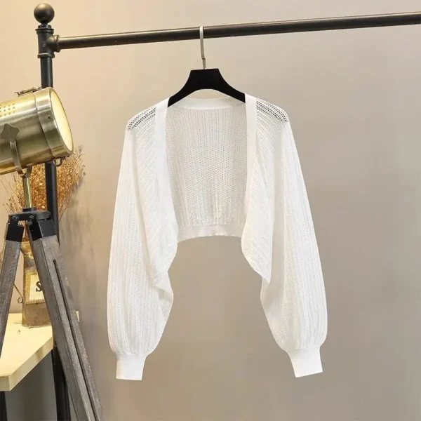 S1188b22882f948ec9c97f6a84a7e128cH.webp Lantern Sleeve Ice Silk Knitted Cardigan for Women Summer Thin Loose Fit Outerwear with Slip DressSun Protection Cover-Up