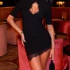 S137bb58c2a0b4603be256bc7f1bfb1a9o.webp Lace Patchwork Hollow Out Bodycon Sheath High Collar Women Dresses Half Sleeves Outfits Sexy Club Fashion Female Mini Vestidos