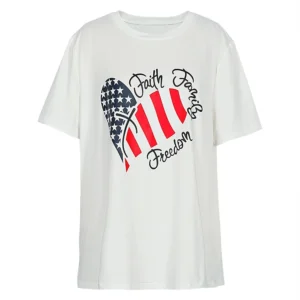 S14e57e4da8704d83839a63ed61d91e173.webp plus Size Women's round Neck Short Sleeve Top Featuring American Flag Design for Independence Day Summer Fashion Outfit
