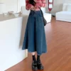 S1babb5cf7a184711a5f637038376e1fdH.webp 2024 Spring New High-waisted Slimming Medium-length Denim Skirt Pear-shaped Body A- line Umbrella Skirt For Women