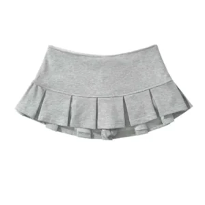 S1fe756a13ce6434fb60aa0b3f32078469.webp Mooyufon Fabric Y2K Mini Skirt Women Low Waist Wide Pleat Light Grey Sexy Vintage A-line Pleated Skirt Casual Skort Summer
