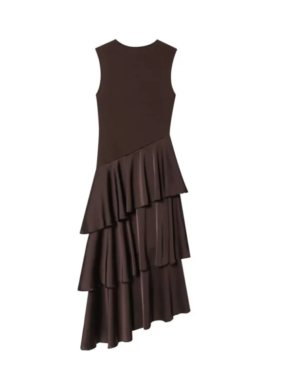 S222950e4b3074945bc11496a7afe5829c.webp Women MIDI Tank Dress 2026 Summer Fashion Solid O-Neck Sleeveless Cascading Ruffle Female Elegant Street Dresses Clothes