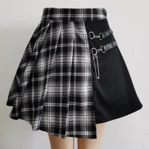 S243cfe0d20c04ed48dadbb0b7ce72b2aM.webp Gothic Sweet Women Pleated Skirt Fashion Plaid Mini High Waist Chic Skirt Kawaii Summer Casual Ladies Plaid Pleated Skirt