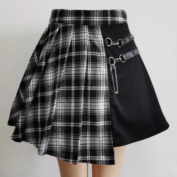 S243cfe0d20c04ed48dadbb0b7ce72b2aM.webp Gothic Sweet Women Pleated Skirt Fashion Plaid Mini High Waist Chic Skirt Kawaii Summer Casual Ladies Plaid Pleated Skirt