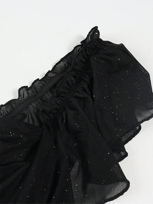 S25454341033c428a92006974d0688868A.webp Women's Elegant Black Sparkle Ruffle Strap Midi Dress Evening Party Cocktail Event Formal Gathering Appropriate Garment