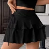 S2ac604193f77488dbcf47be0423b0b76n.webp Drawstring And Fold Detail Solid Color Cake Skirt, Spring/Summer, Party Skirt, Beach Skirt, Summer Vacation Outfits
