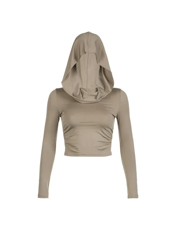 S2ff807ab88604aa49271d82cde87be0fH.webp Women's Hooded Crop Tops Autumn Solid Color Long Sleeve Cowl Neck Slim Fit Short T-Shirt Streetwear Sporty Basics Tees