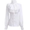 S303fc34102d547e9a96655dc6f4c1961F.webp Women's Vintage Ruffle Collar Shirt 2026 Spring New Arrival High Neck Lace Trim Button Down Shirt Elegant Gothic Blouse Tops