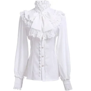 Women's Vintage Ruffle Collar Shirt 2026 Spring New Arrival High Neck Lace Trim Button Down Shirt Elegant Gothic Blouse Tops