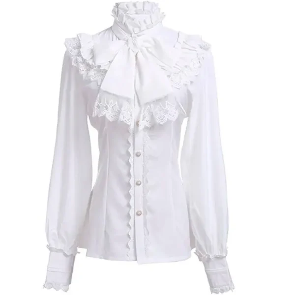 S303fc34102d547e9a96655dc6f4c1961F.webp Women's Vintage Ruffle Collar Shirt 2026 Spring New Arrival High Neck Lace Trim Button Down Shirt Elegant Gothic Blouse Tops