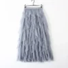 S3a21ae697b614090b2a1f72756c69de3L.webp Women’s Elastic High Waist Tulle Mesh Irregular Layered Tutu Skirt Pleated A Line Long Maxi Skirt for Spring Summer