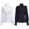 S3cb7472438c64c5a9576f0468ad1dce96.webp Women's Vintage Ruffle Collar Shirt 2026 Spring New Arrival High Neck Lace Trim Button Down Shirt Elegant Gothic Blouse Tops