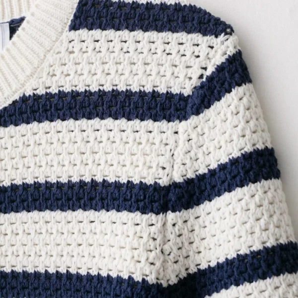 S3e1b6123d8e44ce3ae7f1983b2656f59L.webp Women Vintage Striped Knit Cardigan Short Sleeves Single Breasted O-Neck Button-up Sweater Summer Casual Tops