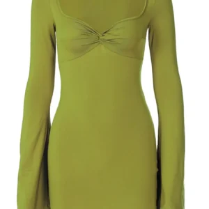 S4020a872e2f84d9192eed31535c66955u.webp Women's Long Sleeve Ruched Bodycon Dresses Bell Sleeve Sexy Square Neck LowCut Cocktail Club Party Mini Short Dress