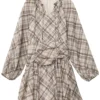 S4c2118aad3754b1e98c3480885b627cb7.webp CHIC VEN Fashion Women Dresses V Neck Loose Casual New A Line Lace Up Long Sleeved Plaid Dress Puff Sleeve Spring Autumn 2026
