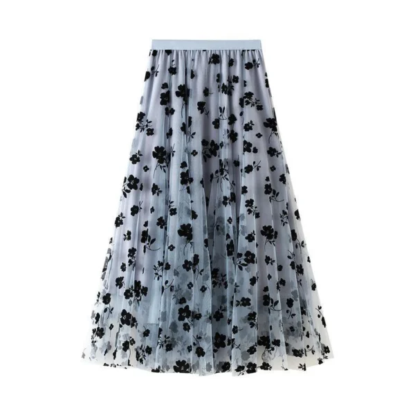 S4e11fbb45b40464590fd14dc051fc499y.webp Elegant Floral Women Tulle Skirts High Waist Korean Flocking Pleated Midi Skirts Mesh Summer Office Ladies Skirt New