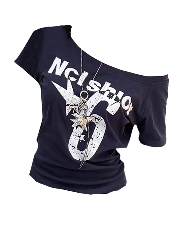 S53b79c44ecba4adbbcb298ae2dd4b3caX.webp Y2k Sport Summer Off shoulder Top Women Sexy Vintage 2000s Short sleeve T shirt Lady Body Basic Crop Top Female Casual