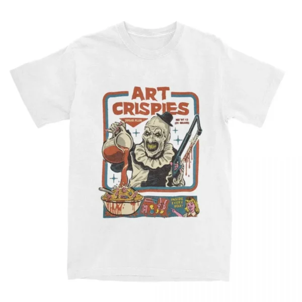 S5e077254650a494fa6cd95cf330057849.webp Art Crispies Terrifier Clown Shirt Apparel Men Women's Pure Fashion Retro Horror Shirt Clothes Graphic Printing Crew Neck Tees
