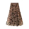 S5e7fef5b7c294a29a0af7fb6be815495g.webp Elegant Floral Women Tulle Skirts High Waist Korean Flocking Pleated Midi Skirts Mesh Summer Office Ladies Skirt New