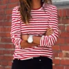 S5f32aedd773a41238ddc8be9e8a3672d3.webp Dourbesty Women Red White Striped Long Sleeve T-Shirts Loose Casual Shirt Female Basic O-Neck Tops Tee Autumn Pullovers New 2025