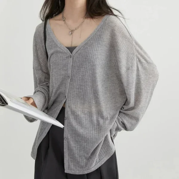 S61523c5d92774c1a86226e9a9ac9c866c.webp Women's Cardigan New V-neck Long Sleeved Female Shirt Female Jumpers Sun Protection Woman Top Spring Summer Knitted Cardigan