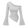 S631e71afd5e340aab2377e1b778e2e40i.webp women's New off shoulder cross long sleeved slim fit casual street style asymmetrical elegant T-shirt trumpet sleeve top