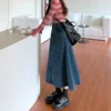 S7377dc4d76d54df5ad8bc3a13fda80c0B.webp 2024 Spring New High-waisted Slimming Medium-length Denim Skirt Pear-shaped Body A- line Umbrella Skirt For Women