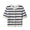 S76e348a2c9694ff2a0e0efac51905700o.webp Women Vintage Striped Knit Cardigan Short Sleeves Single Breasted O-Neck Button-up Sweater Summer Casual Tops
