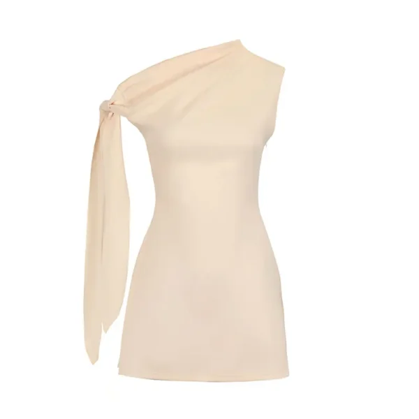 S84f22c97590b42b6baf9f4e92ac69fd2a.webp Summer New Women A-Line Dresses Streetwear Fashion Ribbon Skew Collar Casual Slim Dress Solid Sexy Off Shoulder Knitted Dresses