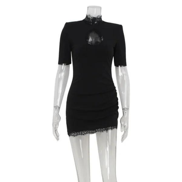 S8d75bc31b500422abac9138ff4d5b57aO.webp Lace Patchwork Hollow Out Bodycon Sheath High Collar Women Dresses Half Sleeves Outfits Sexy Club Fashion Female Mini Vestidos