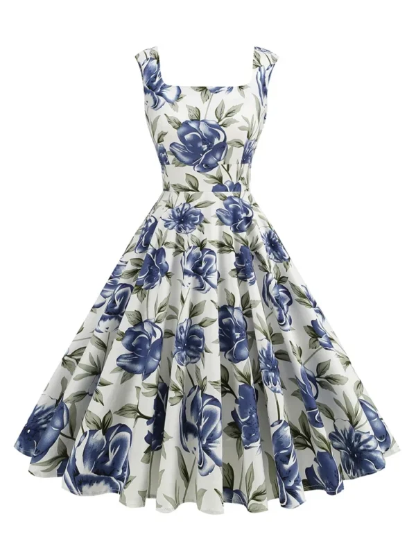 S8e811643509d45c6a3f26f388d429b87q.webp 2025 New Hepburn Vintage Lemon Print 50s Pinup Women Cotton Dresses Square Neck Summer Sleeveless High Waist Elegant Party Dress