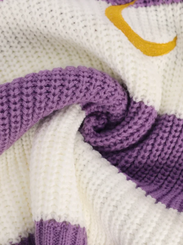 S9526c18f602a47e4981908c80bb16007m.webp Women's Cropped Turtleneck Sweater Purple White Striped Gold Moon Embroidered Knit Top Fashionable Warm Clothing