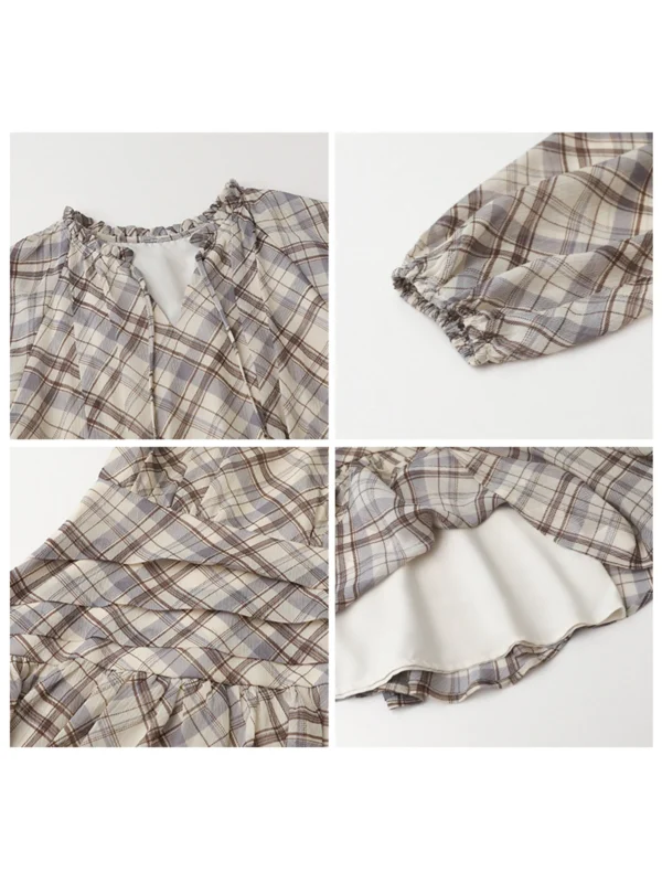 S95f122d8061d48eea146f1b156db0dd1g.webp CHIC VEN Fashion Women Dresses V Neck Loose Casual New A Line Lace Up Long Sleeved Plaid Dress Puff Sleeve Spring Autumn 2026