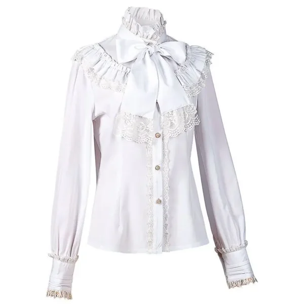 S97e382e4582649f6ac9098bb7e4fb20bP.webp Women's Vintage Ruffle Collar Shirt 2026 Spring New Arrival High Neck Lace Trim Button Down Shirt Elegant Gothic Blouse Tops