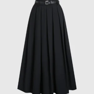 S9a6338b3b4a14783817b9d3b4797e662m.webp Black waist long pleated skirt, black high waist pleated skirt (with belt)