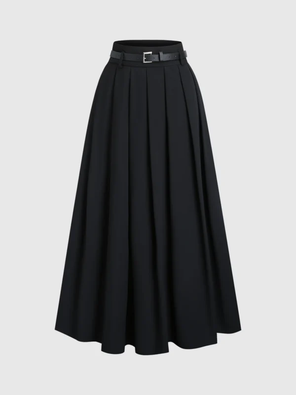 S9a6338b3b4a14783817b9d3b4797e662m.webp Black waist long pleated skirt, black high waist pleated skirt (with belt)