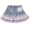 S9c7850e01ab7456cb3798813dac518f1O.webp Preppy Style Lolita Kawaii Skirts Japanese Sweet Mini Women Harajuku Cute Ball Gown Denim Skater Y2K High Waist Lace Cake Skirts