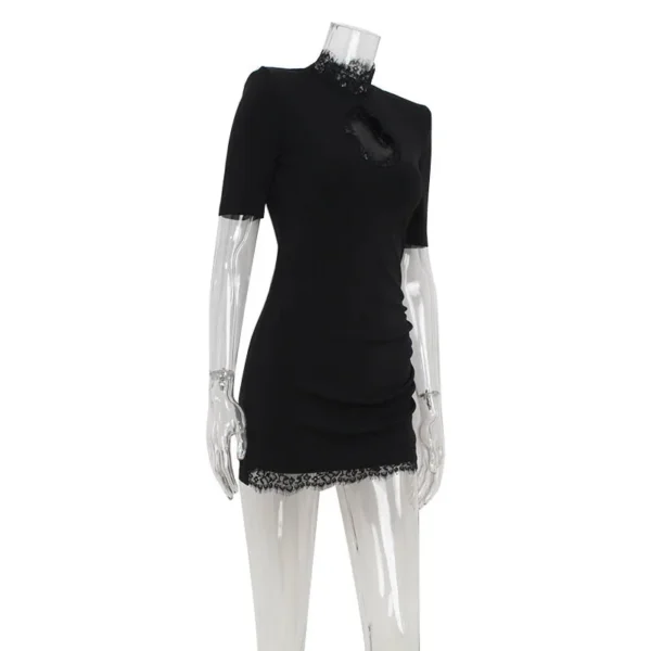 S9d66d267ec494d20bc0cb99c81860df3n.webp Lace Patchwork Hollow Out Bodycon Sheath High Collar Women Dresses Half Sleeves Outfits Sexy Club Fashion Female Mini Vestidos