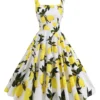 Sa0bf8ca5cd9e4815985df95282049fc0q.webp 2025 New Hepburn Vintage Lemon Print 50s Pinup Women Cotton Dresses Square Neck Summer Sleeveless High Waist Elegant Party Dress