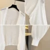 Sab32242f55884a2b9b7d08c8aa60d8e9a.webp Lantern Sleeve Ice Silk Knitted Cardigan for Women Summer Thin Loose Fit Outerwear with Slip DressSun Protection Cover-Up