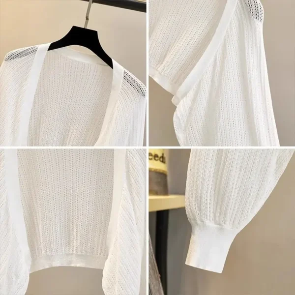 Sab32242f55884a2b9b7d08c8aa60d8e9a.webp Lantern Sleeve Ice Silk Knitted Cardigan for Women Summer Thin Loose Fit Outerwear with Slip DressSun Protection Cover-Up