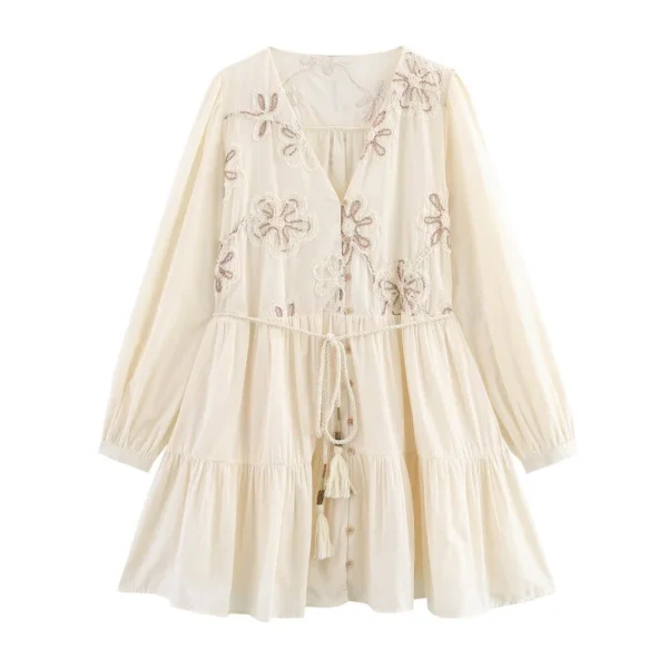 Sbbe891219bd14097aeb497c76ea191f7X.webp MUJER Flower Embroidered Mini Dress Women Tassel Pleated Short Dresses for Woman Summer Beach Women's Dress Boho Dress Woman