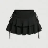 Sbf99bc59a6894ed7b049efd699b411d8C.webp Drawstring And Fold Detail Solid Color Cake Skirt, Spring/Summer, Party Skirt, Beach Skirt, Summer Vacation Outfits