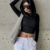 Sc10f963dd8ba4709a19f48df32d44304p.webp Women's Hooded Crop Tops Autumn Solid Color Long Sleeve Cowl Neck Slim Fit Short T-Shirt Streetwear Sporty Basics Tees