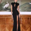 Sc4f61df2d7d74668b60f2c69833bc3d8r.webp CNYISHE Short Sleeve O Neck Women Dresses Split Metal Buckle Solid Sheath Sexy Club Fashion Evening Party Outfits Female Bodycon